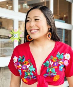 Folklore & Tradition Tops Tie Front Crop