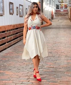 Folklore & Tradition Susset Halter Dress - Cream White Traditional