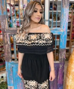 Folklore & Tradition Golden Floral Off-Shoulder