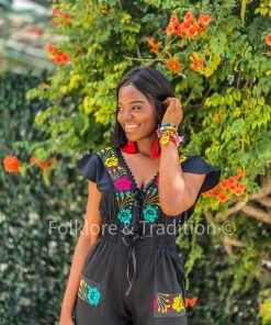 Folklore & Tradition Bottoms Cap Sleeve Sophie Jumper - Black