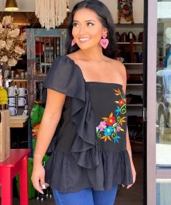 Folklore & Tradition Ruffled Sleeve Top