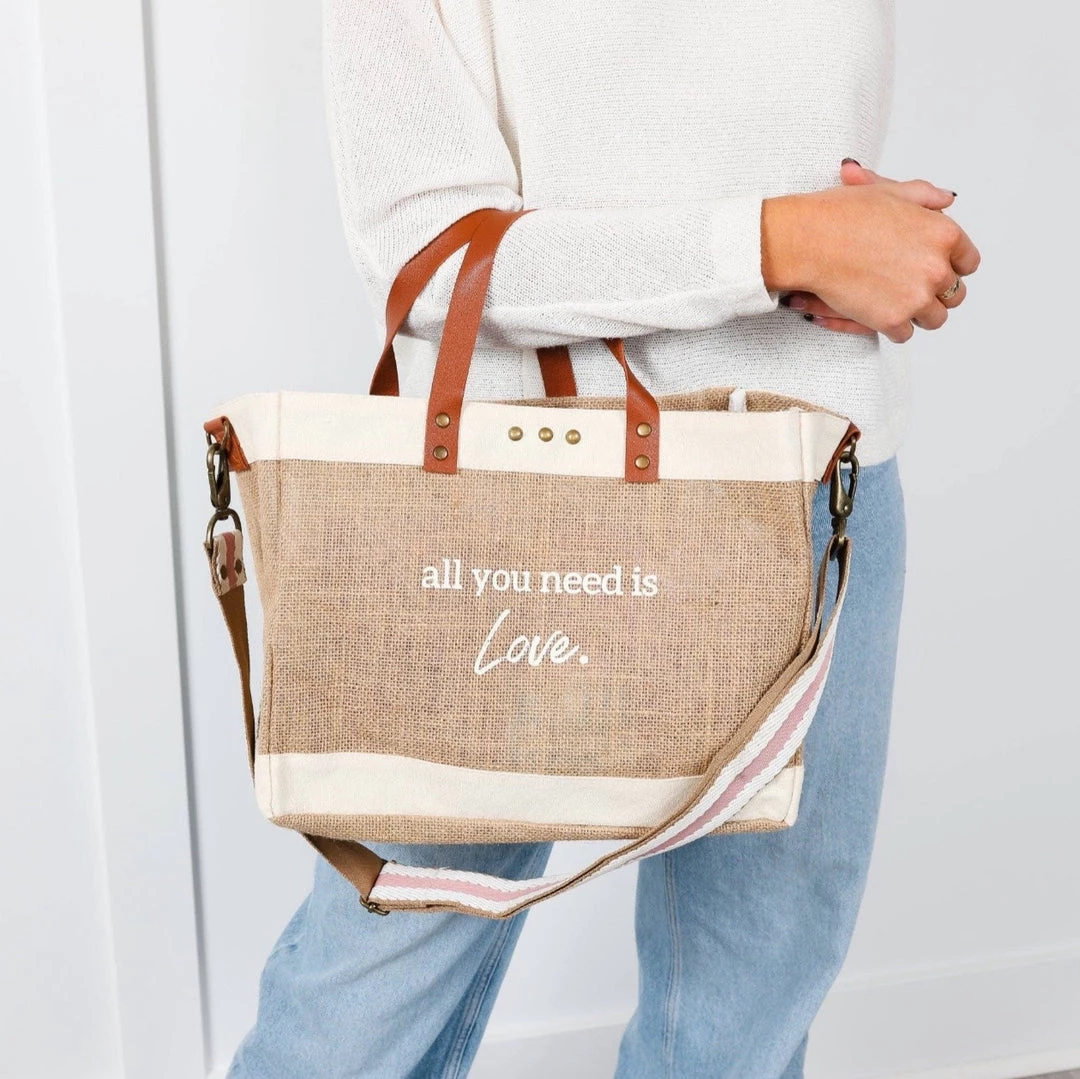 Folklore & Tradition BAGS All You Need Is Love Jute Crossbody Tote 1 Folklore & Tradition BAGS All You Need Is Love Jute Crossbody Tote