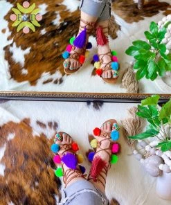 Folklore & Tradition Confetti Pom Lace-up Sandal