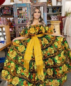 Folklore & Tradition Chiapas Yellow Silk Dress Chiapas Folklorico Collection