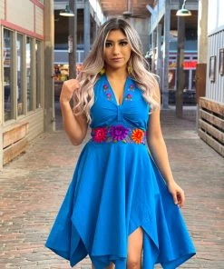 Folklore & Tradition Traditional Susset Halter Dress - Blue