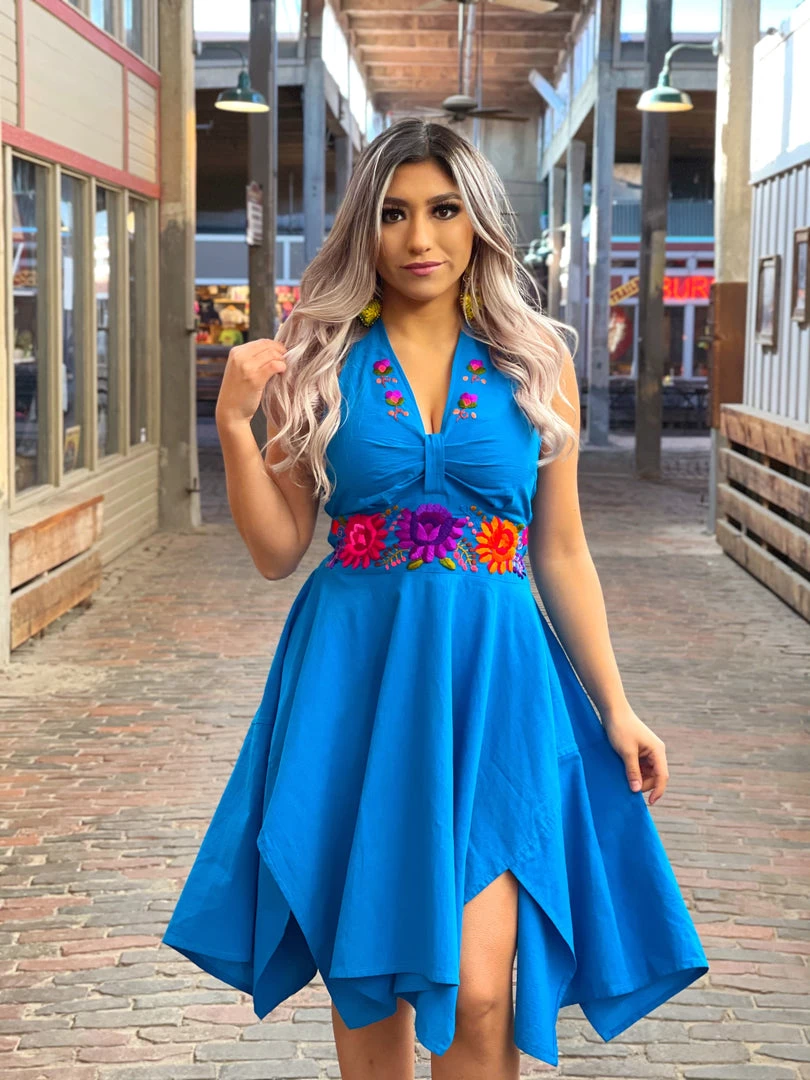 Folklore & Tradition Traditional Susset Halter Dress - Blue 1 Folklore & Tradition Traditional Susset Halter Dress - Blue