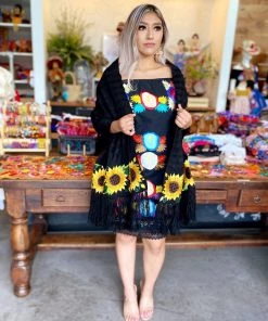 Folklore & Tradition Black Sunflower Shawl Accessories