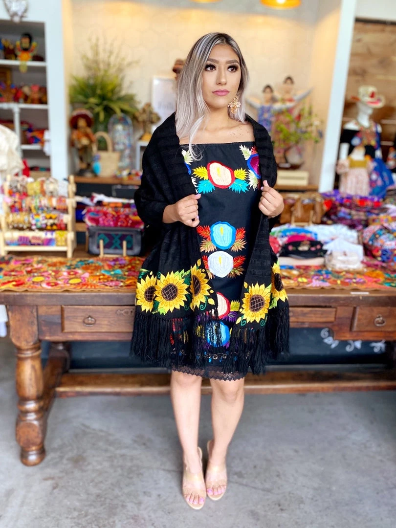 Folklore & Tradition Black Sunflower Shawl Accessories 1 Folklore & Tradition Black Sunflower Shawl Accessories