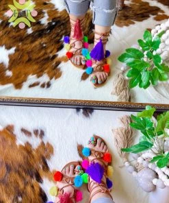 Folklore & Tradition Confetti Pom Lace-up Sandal