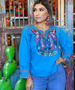 Folklore & Tradition Pavo Blouse - Azul