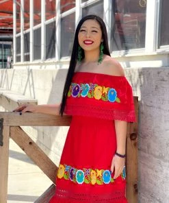 Folklore & Tradition Off-Shoulder Campesino Floral Lace (Red) *Premium*