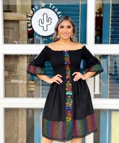 Folklore & Tradition Lilies Dress - Black Traditional