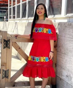 Folklore & Tradition Off-Shoulder Campesino Floral Lace (Red) *Premium*