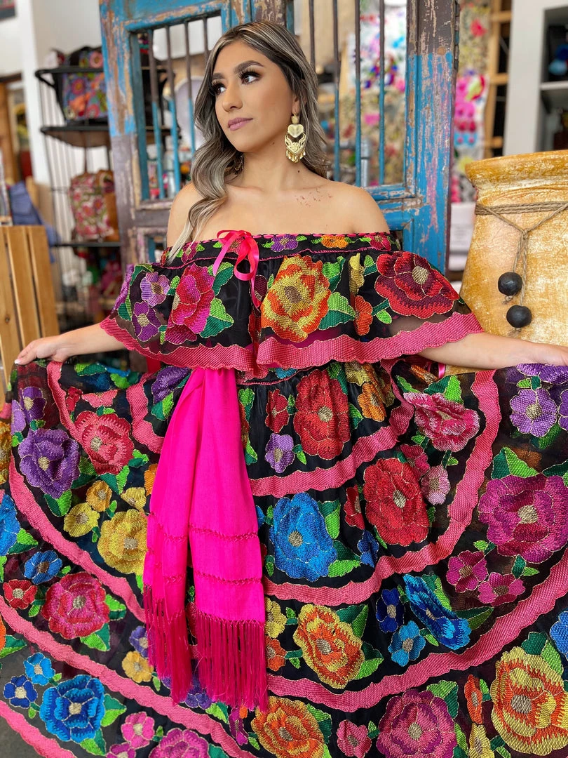 Folklore & Tradition Chiapas Pink Petatillo Dress 2 Folklore & Tradition Chiapas Pink Petatillo Dress