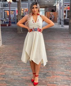 Folklore & Tradition Susset Halter Dress - Cream White Traditional