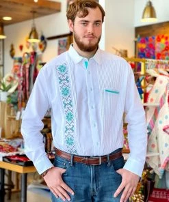 Folklore & Tradition MEN Guayabera - Turquoise