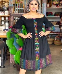 Folklore & Tradition Lilies Dress - Black Traditional