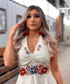 Folklore & Tradition Susset Halter Dress - Cream White Traditional