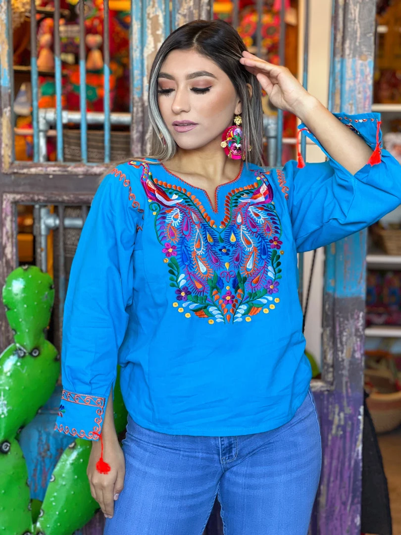 Folklore & Tradition Pavo Blouse - Azul 3 Folklore & Tradition Pavo Blouse - Azul